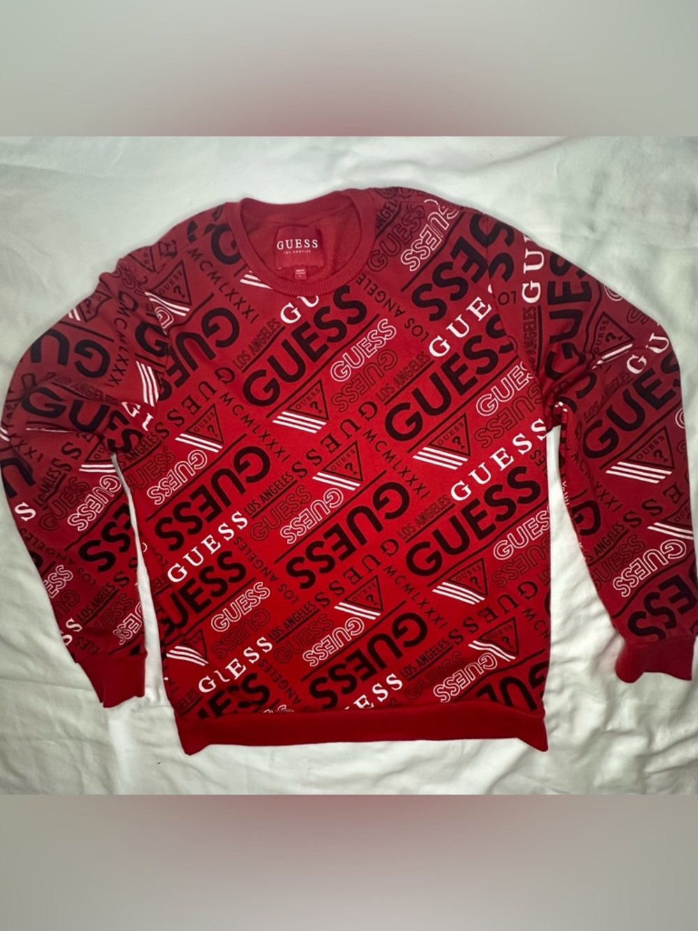 Guess Red All-Over Logo Crewneck Sweatshirt